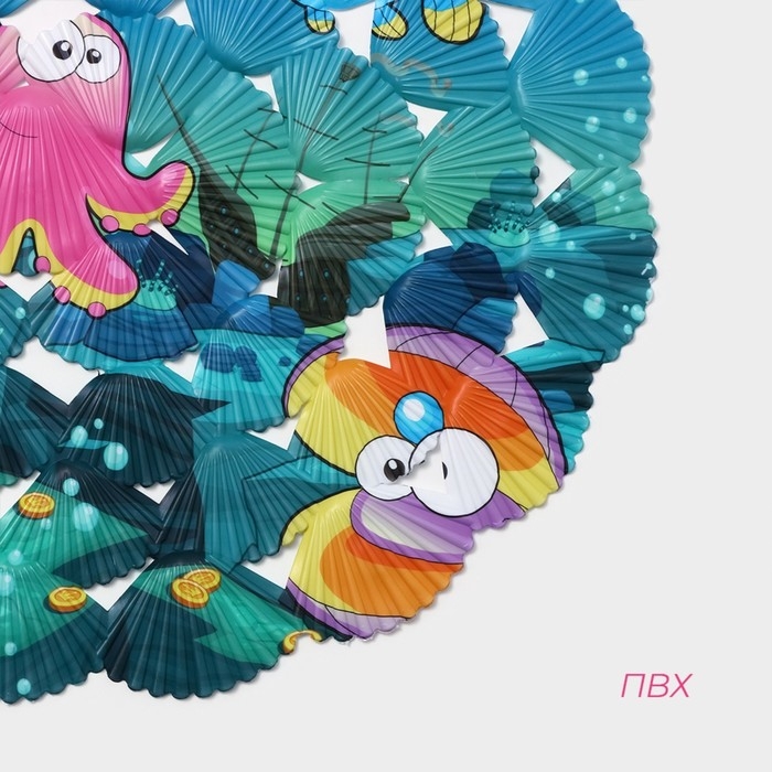 Коврик противоскользящий в ванну на присосках Доляна «Морские жители», 36×67 см Коврик противоскользящий в ванну на присосках Доляна «Морские жители», 36×67 см