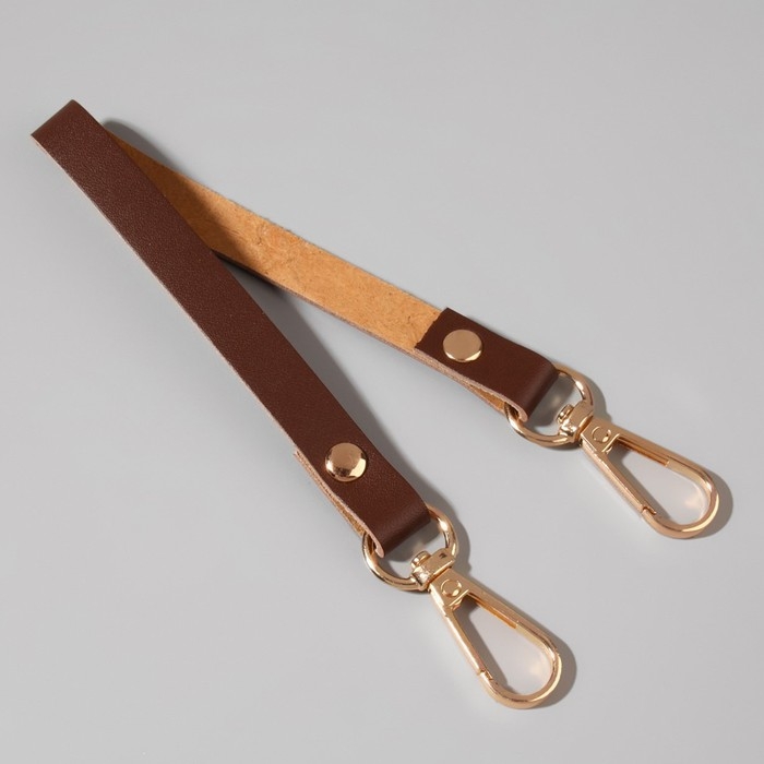 Ручка для сумки из натуральной кожи, с карабинами, 30 ± 2 см × 1,2 см, цвет коричневый/золотой Ручка для сумки из натуральной кожи, с карабинами, 30 ± 2 см × 1,2 см, цвет коричневый/золотой
