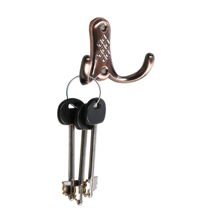 Крючок мебельный ТУНДРА TKD024, двухрожковый, медь