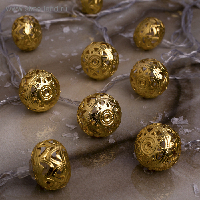 Гирлянда «Нить» 4 м с насадками «Шарик с орнаментом», IP20, прозрачная нить, 20 LED, свечение тёплое белое, 8 режимов, 220 В Гирлянда «Нить» 4 м с насадками «Шарик с орнаментом», IP20, прозрачная нить, 20 LED, свечение тёплое белое, 8 режимов, 220 В