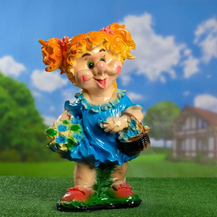Садовая фигура Садовая фигура "Гном девочка с цветами" большая 30х29х58см МИКС