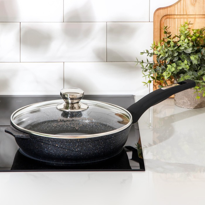 Сковорода &laquo;Гранит Star&raquo;, d=24 см, стеклянная крышка, антипригарное покрытие, тёмно-синий