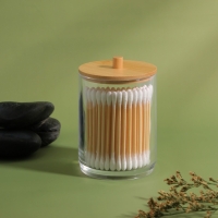 Органайзер для ватных палочек «BAMBOO», с крышкой, 7 × 7 × 9,5 см, в картонной коробке, цвет прозрачный/коричневый Органайзер для ватных палочек «BAMBOO», с крышкой, 7 × 7 × 9,5 см, в картонной коробке, цвет прозрачный/коричневый