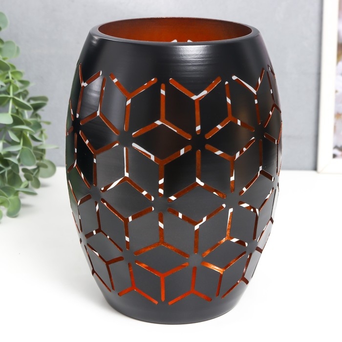 Подсвечник металл на 1 свечу Подсвечник металл на 1 свечу "Геометрия. Цветы" чёрный с золотом 20,5х13,5х13,5 см