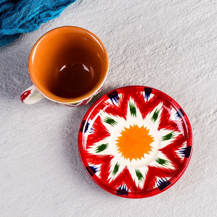 Чайная пара Риштанская Керамика Чайная пара Риштанская Керамика "Атлас", 220 мл, красная МИКС