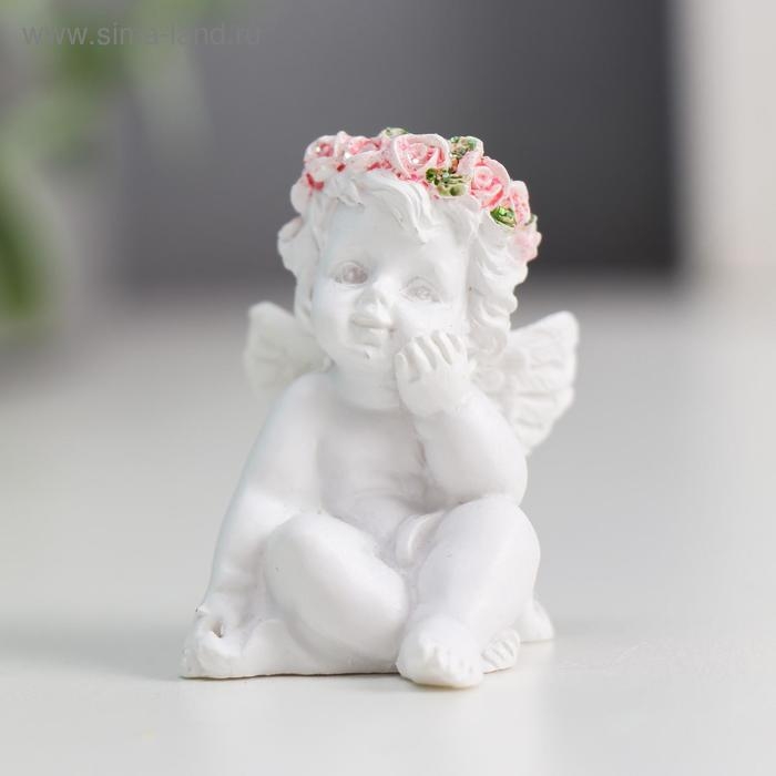 Сувенир полистоун "Ангелочек в розовом веночке" МИКС 5х3,5х3 см