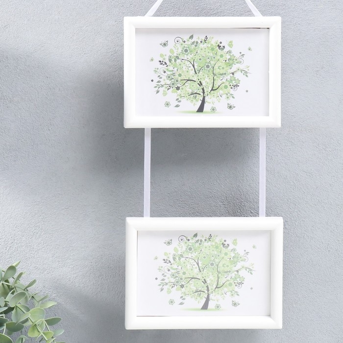 Фоторамка двойная на тесьме L-4 10х15 см белый (пластиковый экран) Фоторамка двойная на тесьме L-4 10х15 см белый (пластиковый экран)