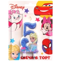 Свеча в торт цифра 5 "С Днем рождения", Холодное сердце, 8,5&times;5 см