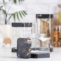 Набор банок стеклянных для сыпучих продуктов «Элегант», 3 предмета: 750/1000/1400 мл, цвет чёрный мрамор Набор банок стеклянных для сыпучих продуктов «Элегант», 3 предмета: 750/1000/1400 мл, цвет чёрный мрамор