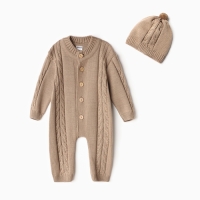 Комбинезон детский с шапочкой вязаный MINAKU, рост 56-62, цвет коричневый