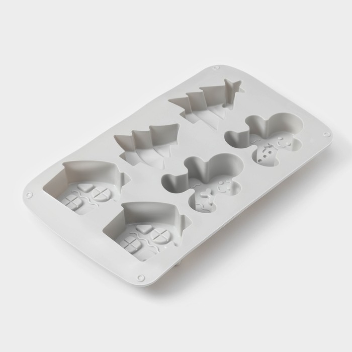 Форма для выпечки новогодняя Доляна «Семейный праздник», силикон, 6 ячеек, 29,5×17×2,7 см, цвет серый Форма для выпечки новогодняя Доляна «Семейный праздник», силикон, 6 ячеек, 29,5×17×2,7 см, цвет серый