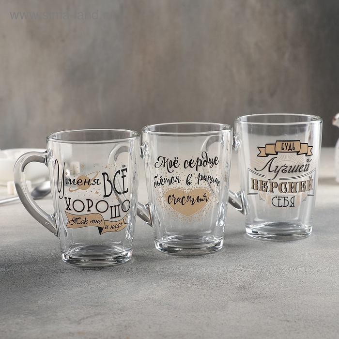Кружка стеклянная «Пожелания», 300 мл, рисунок МИКС Кружка стеклянная «Пожелания», 300 мл, рисунок МИКС