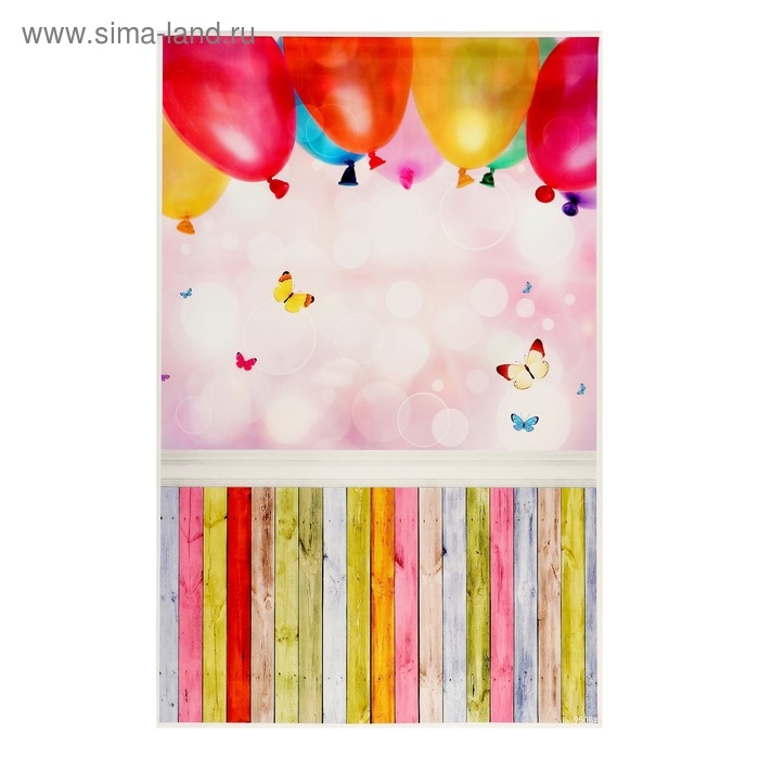 Фотофон винил "Воздушные шары и разноцветные доски" стена+пол 80х125 см
