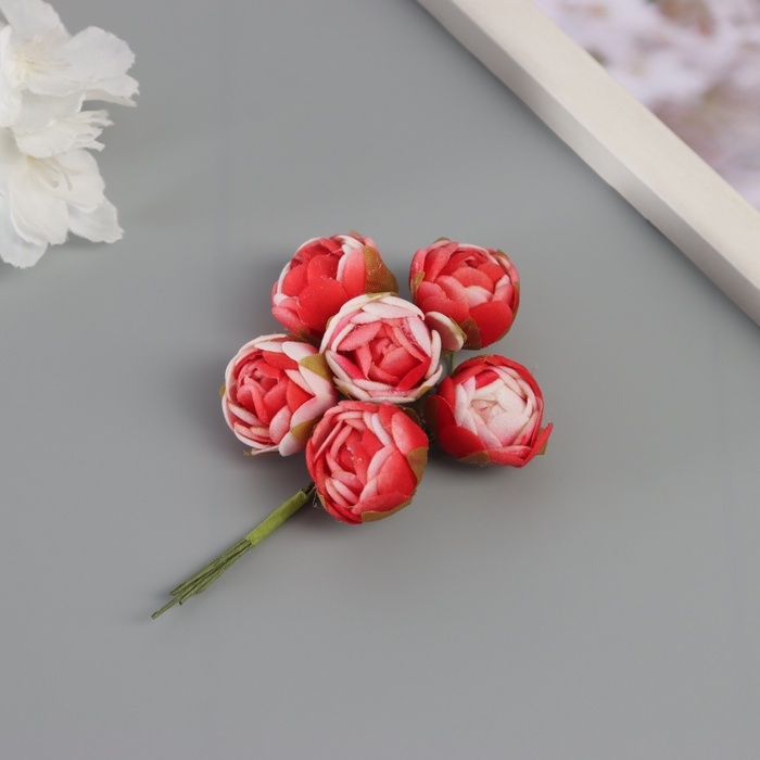 Декор для творчества Декор для творчества "Пионы" бело-красные (1 набор=1 букет) в букете 6 шт 2,5х10,5 см