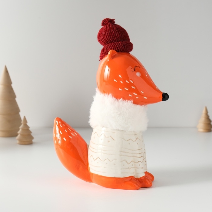 Копилка керамика "Лисёнок в сером свитере и шапке" 7,8х15,7х25 см