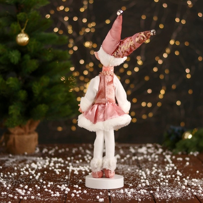 Новогодний шут Новогодний шут "В платье с пайетками и мехом" 30 см, розово-белый