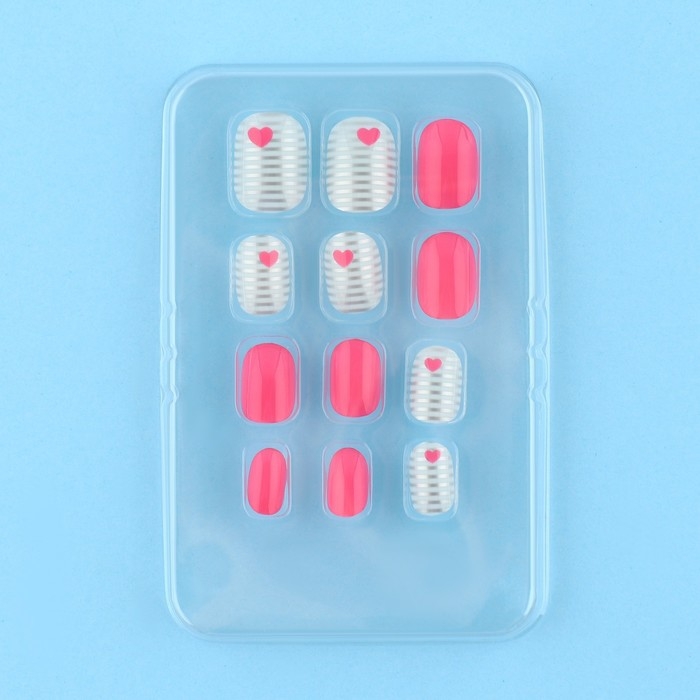 Детские накладные ногти &laquo;Сердечки&raquo;, 12 шт