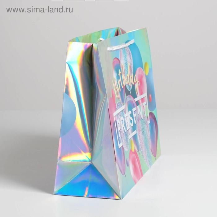 Пакет подарочный голографический, упаковка, &laquo;Birthday Present&raquo;, 32 х 26 х 12 см