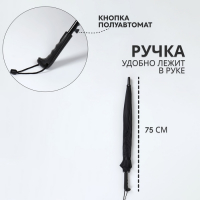 Зонт - трость полуавтоматический &laquo;Однотонный&raquo;, 16 спиц, R = 48/55 см, D = 110 см, цвет чёрный