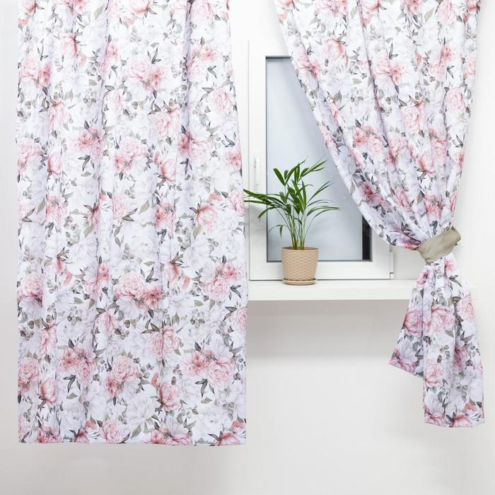 Комплект штор для кухни с подхватами Этель &laquo;Пионы&raquo; 145х180см-2 шт., 100% п/э