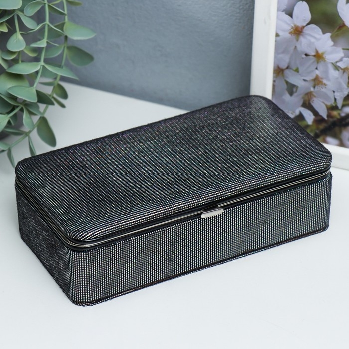 Шкатулка кожзам для украшений Шкатулка кожзам для украшений "Мелкие квадратики. Чёрное серебро" 6х9,8х18,5 см