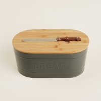 Хлебница металлическая с бамбуковой крышкой SL Home &laquo;каса Перфекто&raquo;, 2 предмета: хлебница 36&times;20&times;15,5 см, нож длина 28,3 см