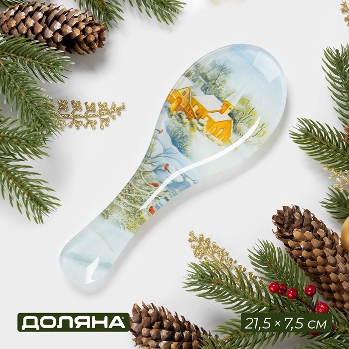 Подставка стеклянная под ложку Доляна &laquo;Новый Год&raquo;, 21,5&times;7,5&times;1,5 см