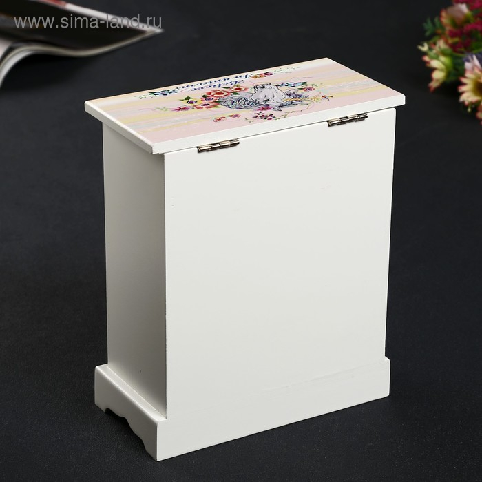 Шкатулка дерево комод 3 ящика+дверка Шкатулка дерево комод 3 ящика+дверка "Единорог в цветах" 19х16х8 см