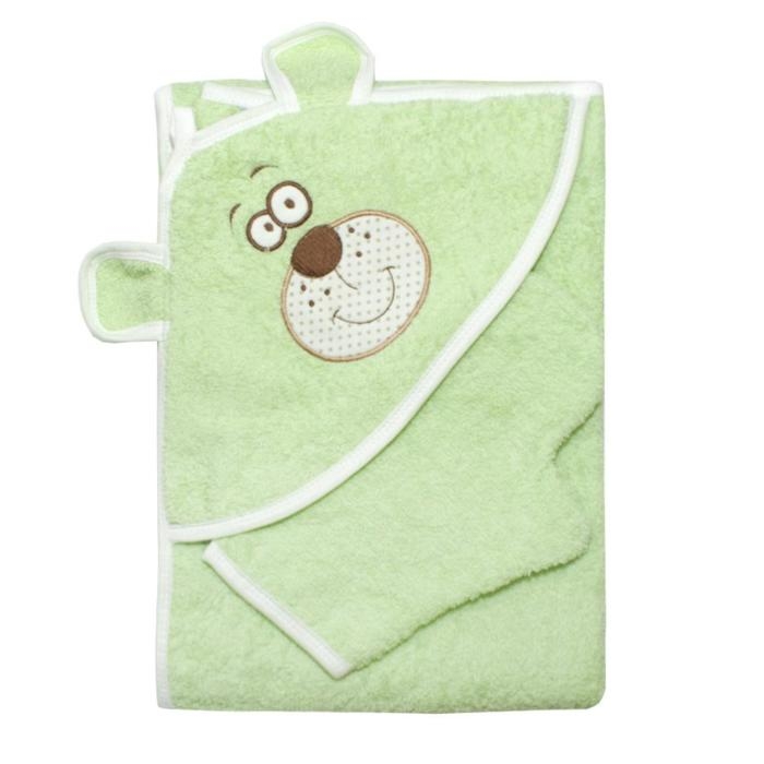 Набор для купания (полотенце-уголок, рукавица) с вышивкой «Мишка», размер 100х110 см, цвет зелёный Набор для купания (полотенце-уголок, рукавица) с вышивкой «Мишка», размер 100х110 см, цвет зелёный