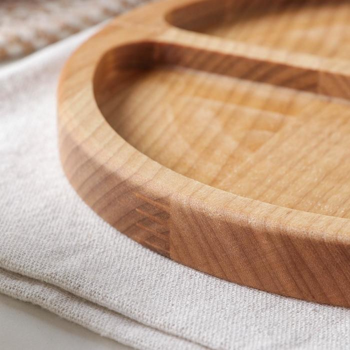 Менажница круглая Доляна &laquo;Генуя&raquo;, d=20 см, 2 секции, берёза, пропитана маслом