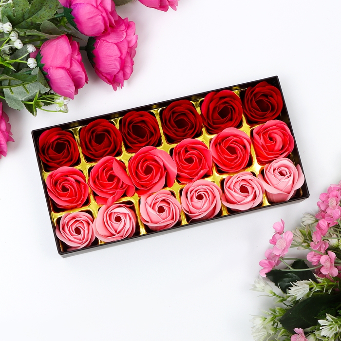 Мыльные розочки, цветные оттенки, набор 18 шт. Мыльные розочки, цветные оттенки, набор 18 шт.