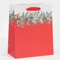 Пакет подарочный новогодний ламинированный &laquo;Еловая веточка&raquo;, MS 18 х 23 х 10 см, Новый год