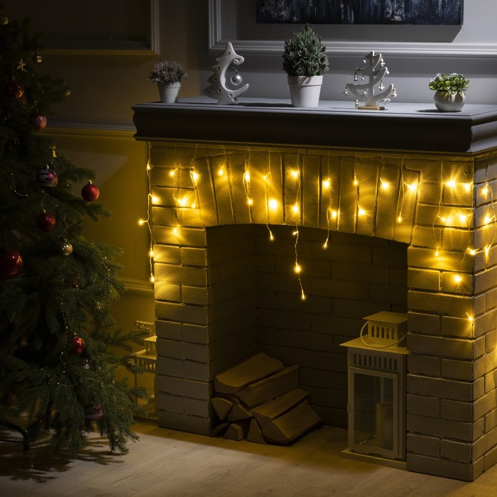 Гирлянда &laquo;Бахрома&raquo; 3 &times; 0.5 м, IP20, прозрачная нить, 80 LED, свечение тёплое белое, 8 режимов, 220 В