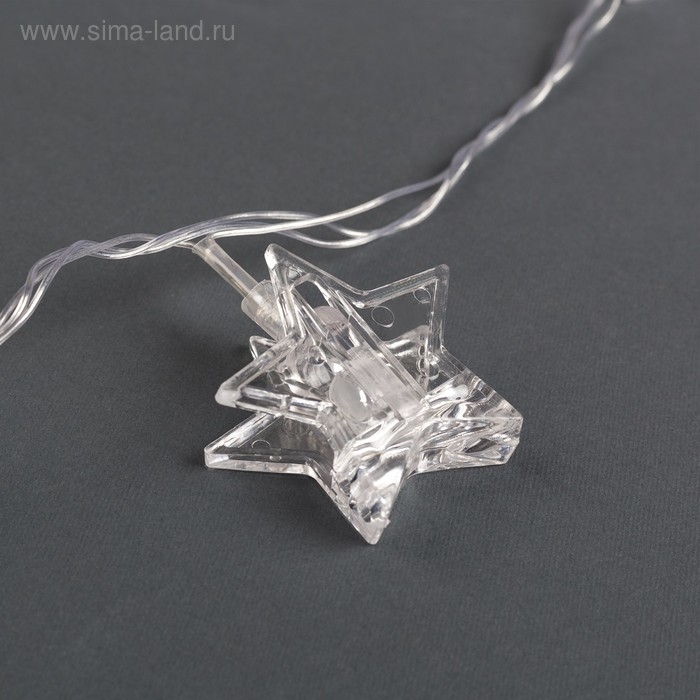 Гирлянда «Нить» 4.5 м с насадками «Прищепки-звёзды», IP20, прозрачная нить, 20 LED, свечение тёплое белое, 220 В Гирлянда «Нить» 4.5 м с насадками «Прищепки-звёзды», IP20, прозрачная нить, 20 LED, свечение тёплое белое, 220 В