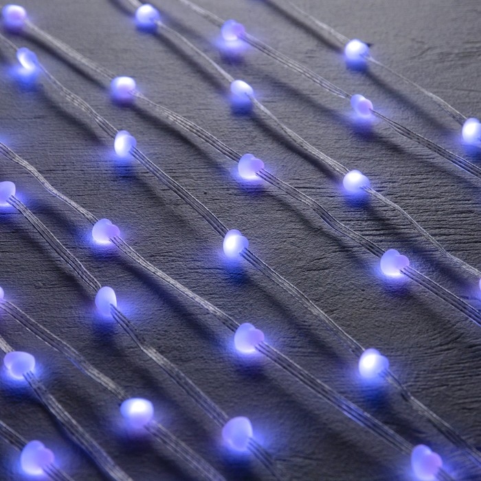 Умная гирлянда &laquo;Нить&raquo; 5 м роса с насадками &laquo;Сердечки&raquo;, IP20, серебристая нить, 50 LED, пульт ДУ, приложение, свечение RGB, USB
