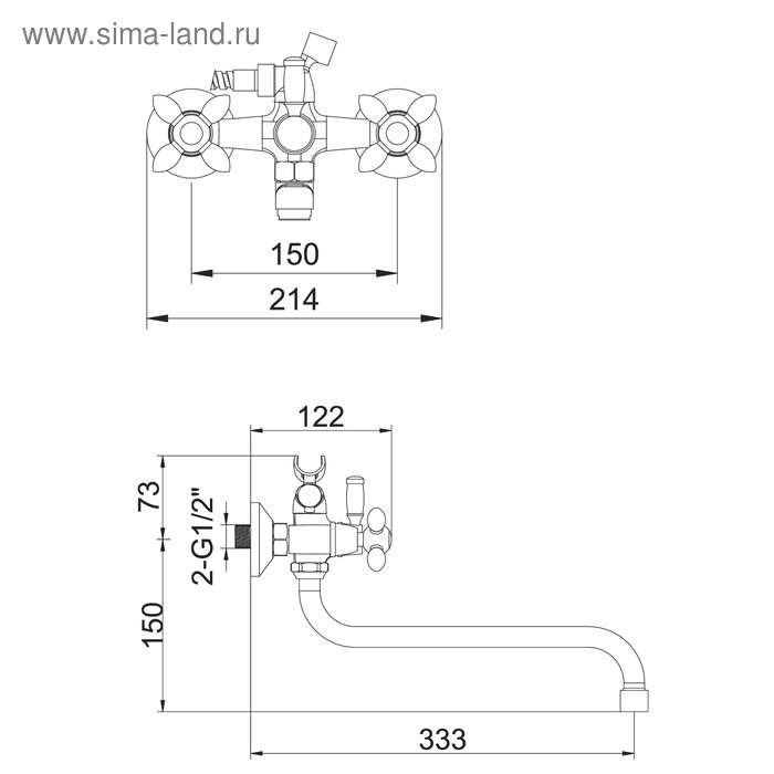 Cмеситель для ванны Accoona A7182N, двухрычажный, красный/хром