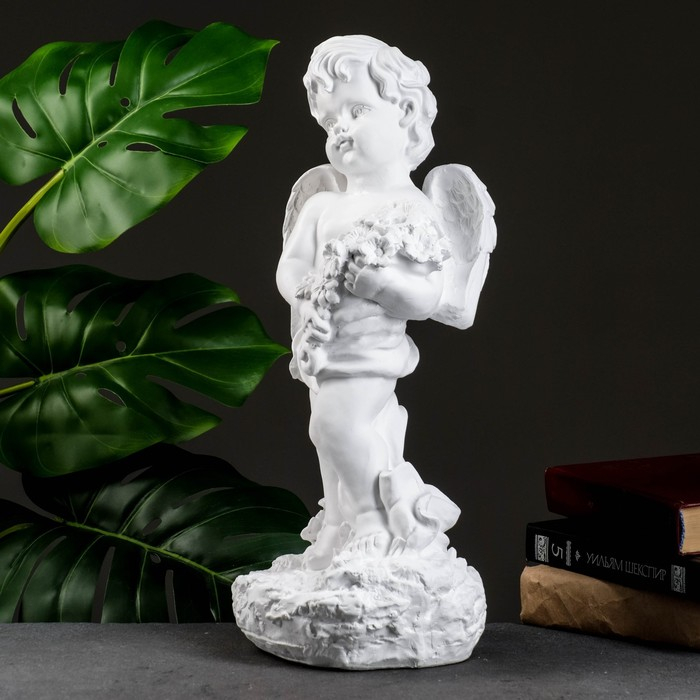 Фигура "Ангел с цветами" большой белый 20х19х42см