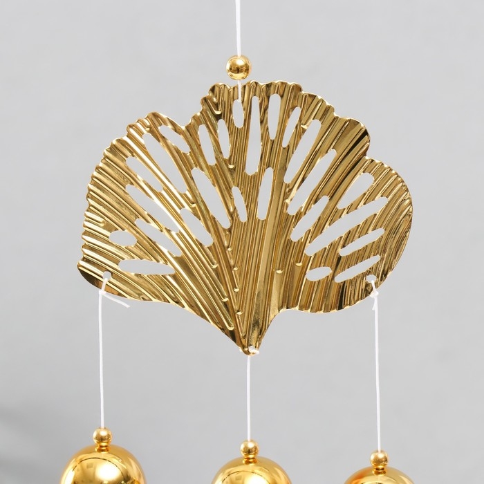 Музыка ветра металл, пластик "Золотые листья и бабочки" 3 колокольчика 40,5х10х2,8 см