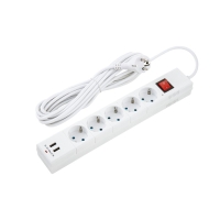 Сетевой фильтр duwi, 5 розеток, 5 м, 10 А, ПВС 3х0.75 мм2, с з/к, 2 USB, со шторками, белый Сетевой фильтр duwi, 5 розеток, 5 м, 10 А, ПВС 3х0.75 мм2, с з/к, 2 USB, со шторками, белый