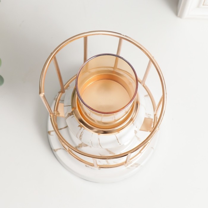 Подсвечник металл на 1 свечу Подсвечник металл на 1 свечу "Белый мрамор с золотыми трещинками. Лестница" 23х13х13 см