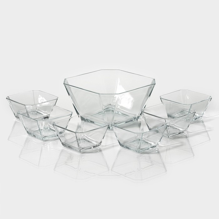 Набор стеклянных салатников Lav &laquo;Карен&raquo;, 7 предметов: салатники 300 мл, d=10,6 см (6 шт), салатник 1,9 л, d=19,6 см (1 шт)