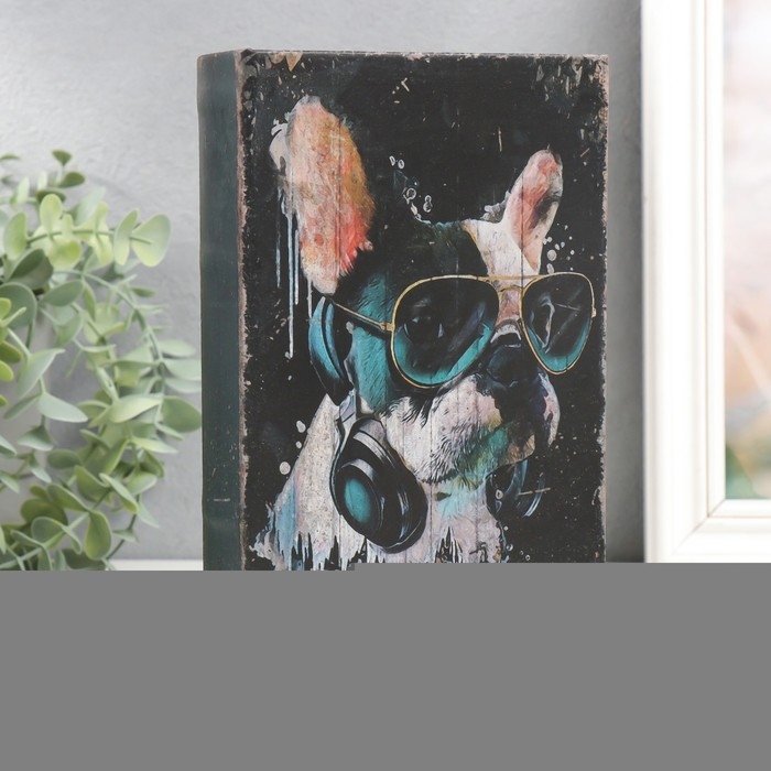 Сейф-книга дерево кожзам Сейф-книга дерево кожзам "Французский бульдог в очках с наушниками" 21х13х5 см