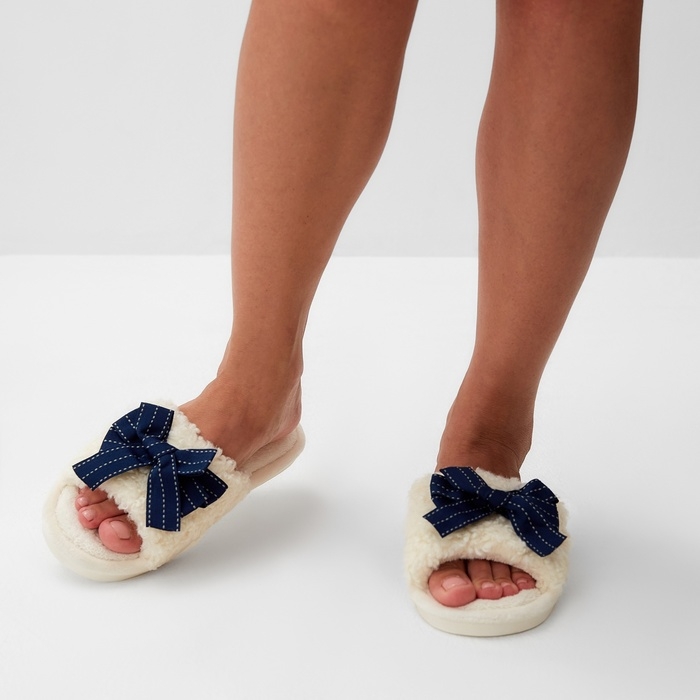 Тапочки женские с открытым носом, размер 36-37, синий бант Тапочки женские с открытым носом, размер 36-37, синий бант