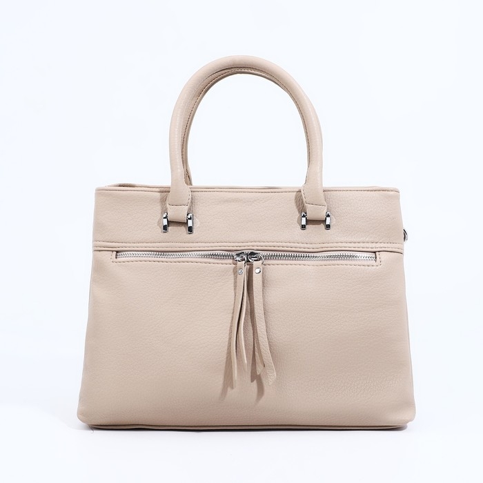 Сумка-тоут на молнии, 2 наружных кармана, цвет бежевый Сумка-тоут на молнии, 2 наружных кармана, цвет бежевый