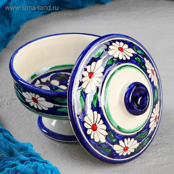 Сахарница Риштанская Керамика Сахарница Риштанская Керамика "Цветы", 250 мл, синяя