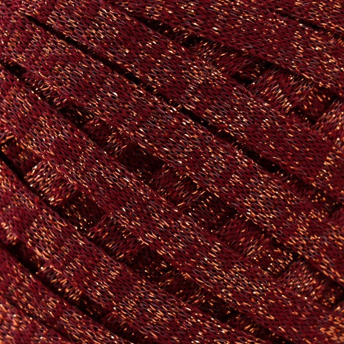 Трикотажная пряжа "Риббон" с люрексом 85м/170&plusmn;5 гр (Вишня, люрекс: Медь)