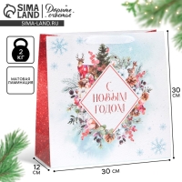 Пакет подарочный новогодний ламинированный квадратный &laquo;Snow&raquo;, 30 х 30 х 12 см, Новый год