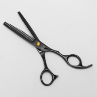 Ножницы филировочные с упором «Premium», загнутые кольца, лезвие — 6 см, цвет чёрный Ножницы филировочные с упором «Premium», загнутые кольца, лезвие — 6 см, цвет чёрный