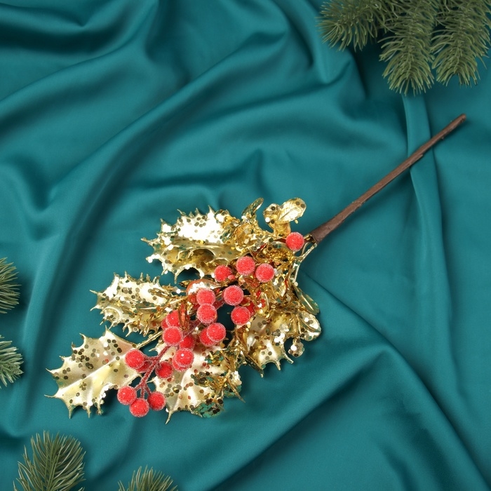 Декор Декор "Новогодняя грация" ягодки листочки, 30х12 см, красно-золотой