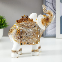 Сувенир полистоун шкатулка "Белый слон с попоной из арабского ковра" 17,5х17,5х6,3 см